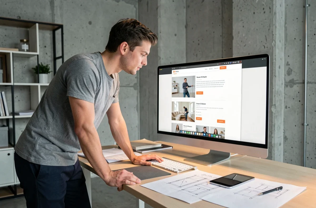 Designer web de l'agence Doko travaillant sur un prototype de site e-commerce dans un bureau moderne du Val-de-Marne