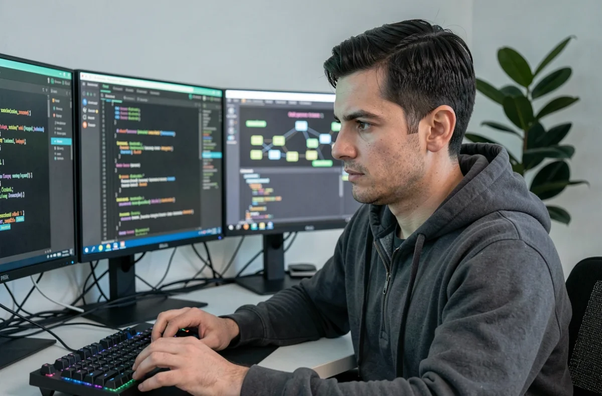 Développeur du studio Cogri travaillant sur l'optimisation technique et la performance d'un site web