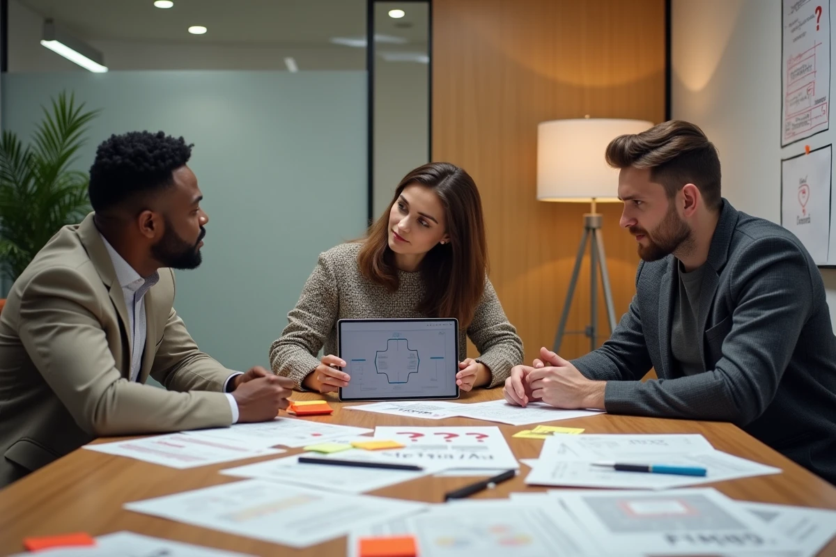 Équipe en réunion analysant les freins et limites de la digitalisation dans leur entreprise