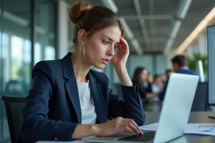 Femme d'affaires frustrée face aux limites de la digitalisation en entreprise