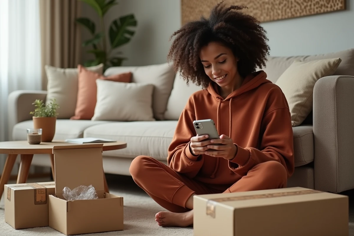 Jeune femme recevant des colis commandés sur les principaux sites de e-commerce français