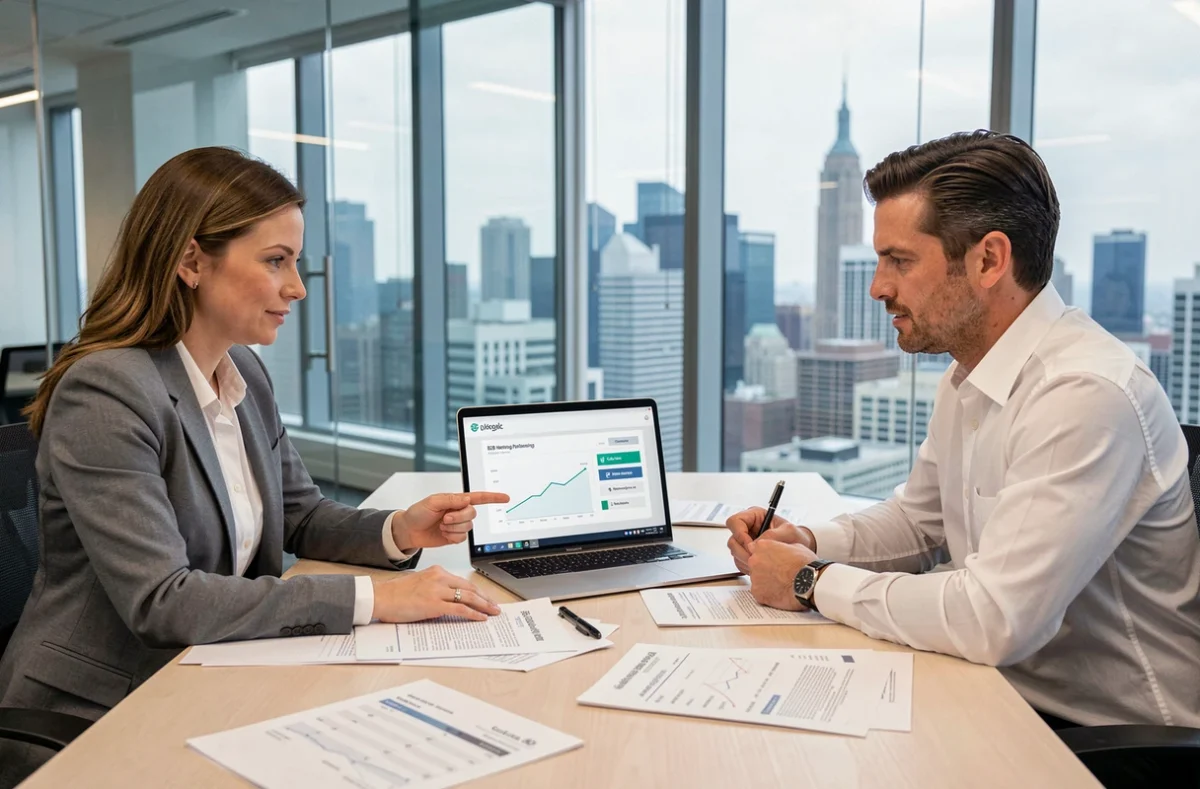 Deux professionnels analysant les tarifs et erreurs de facturation d'une plateforme de networking B2B