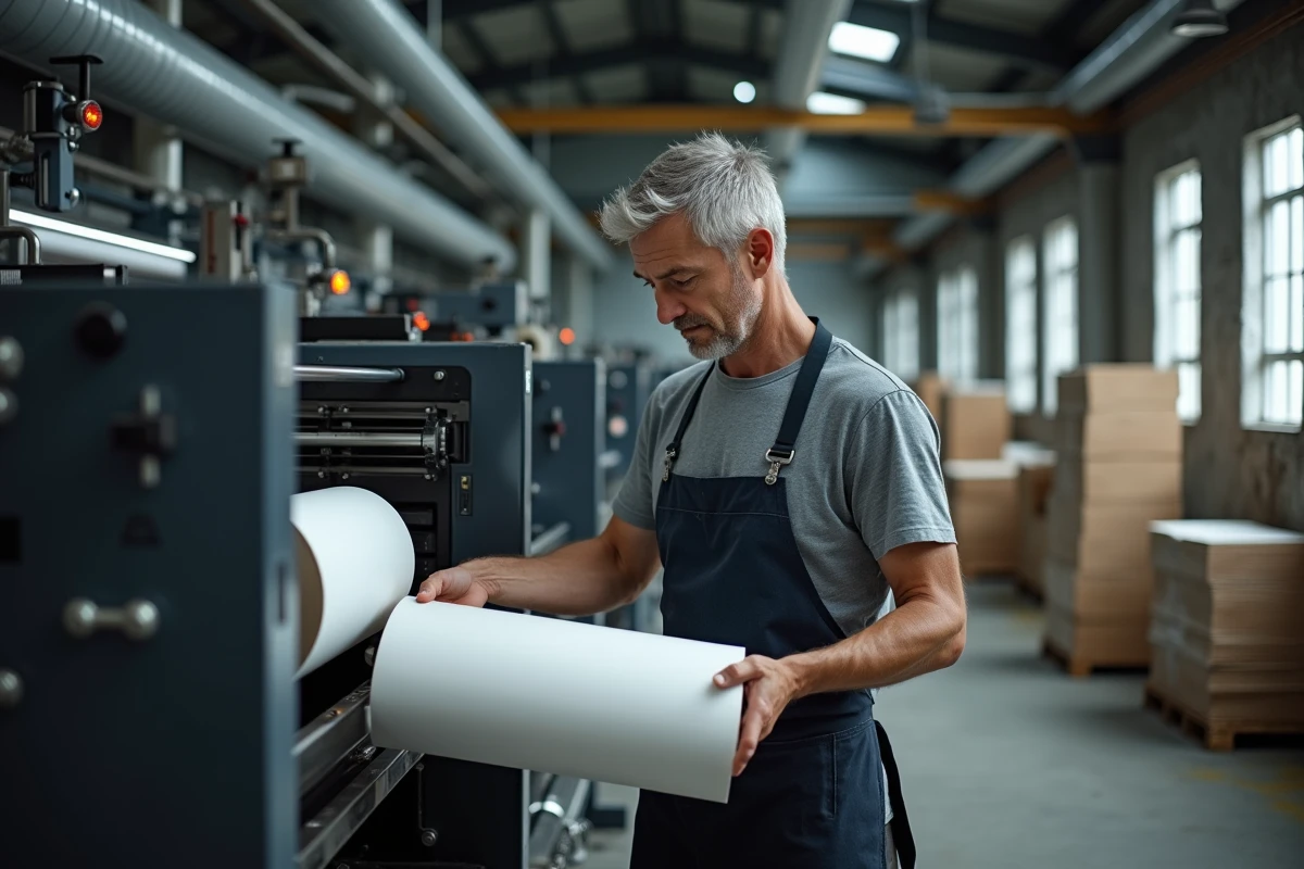 Technicien opérant une presse offset dans une imprimerie industrielle professionnelle