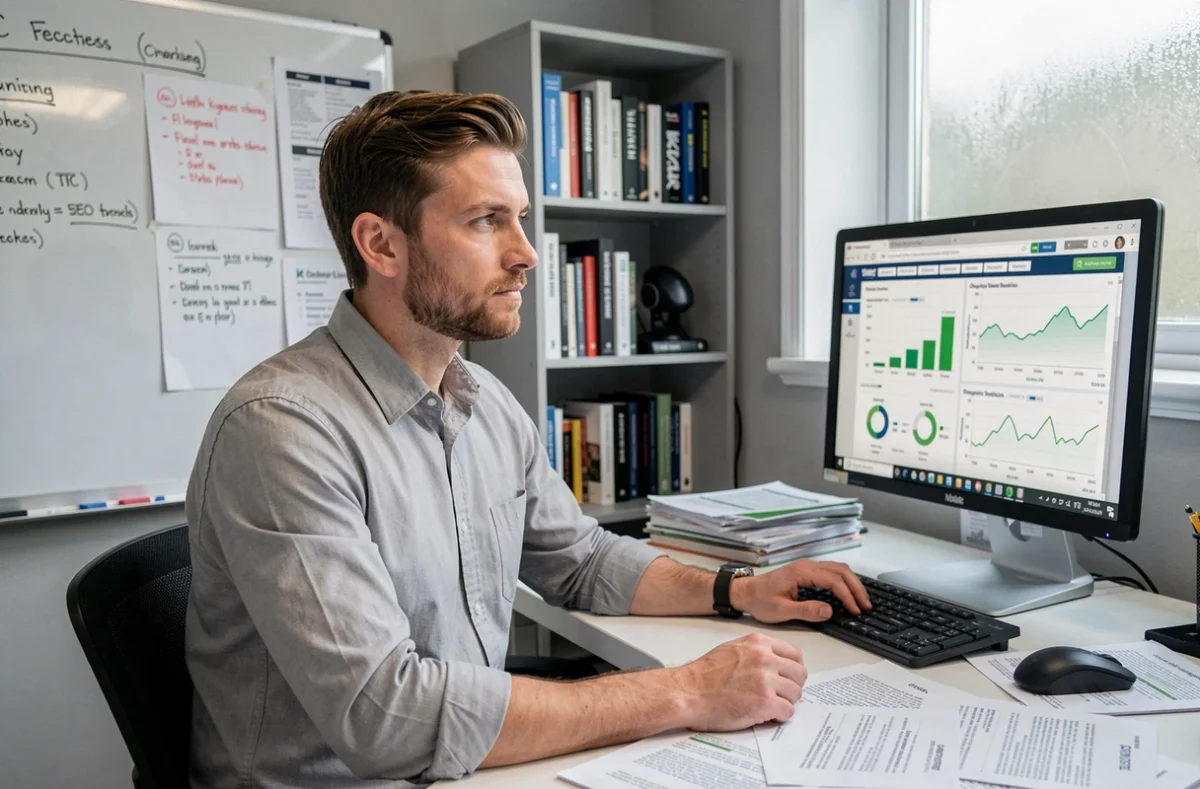 Spécialiste SEO de Vimaweb analysant le référencement naturel et l'optimisation d'un site internet